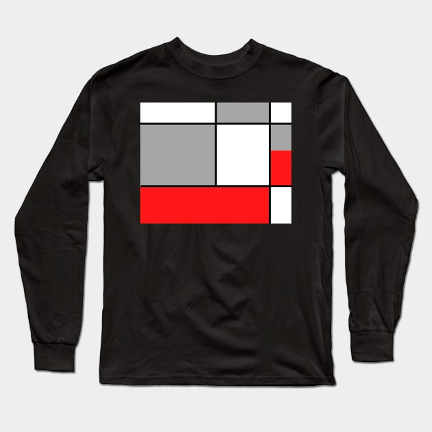 Squares and Rectangles  Red , Grey, and White Long Sleeve T-Shirt by BirdsnStuff